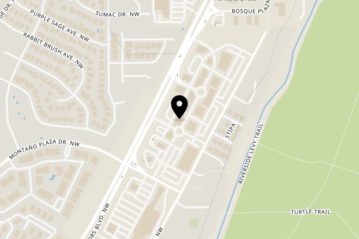 Map showing the location of Spring Rollin Riverside on 6241 Riverside Plaza Ln c4 in Albuquerque